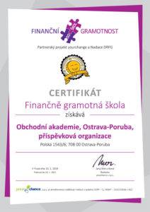 Zlatý certifikát Finančně gramotná škola